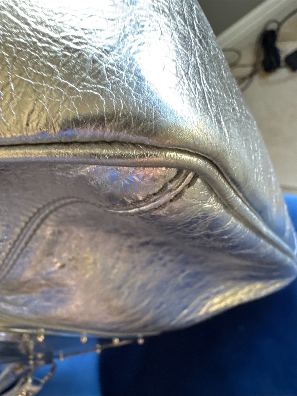 Versace Silver Metallic Structured Satchel - Picture 7 of 15